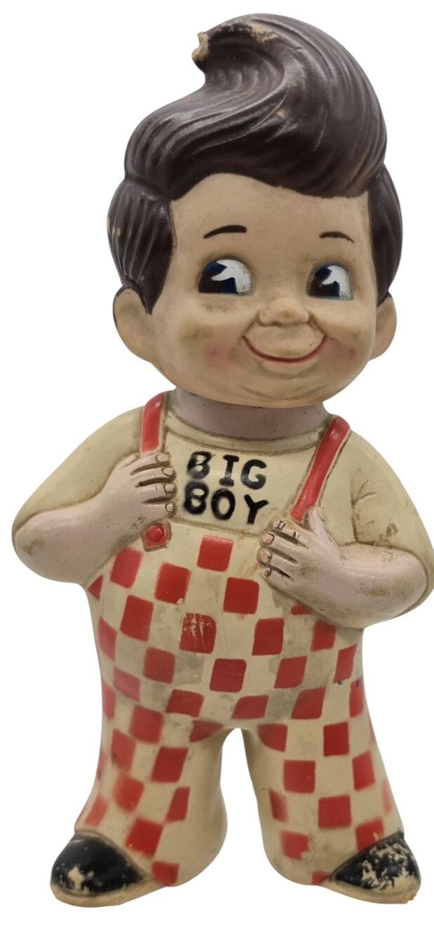 Vintage Frisch’s Bobs Big Boy Figure Bank 9" Rubber Coin Piggy Icon